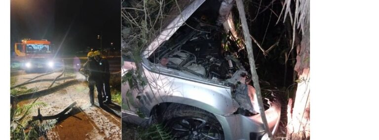 Bombeiros de Itapoá atendem acidente com vítimas e removem árvore caída neste sábado (08)