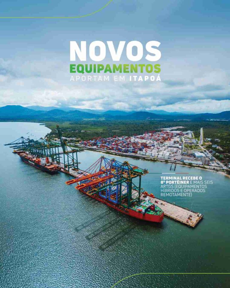 Porto Itapoá amplia infraestrutura com novo portêiner e seis equipamentos semiautomáticos