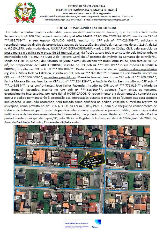 EDITAL – USUCAPIÃO EXTRAJUDICIAL